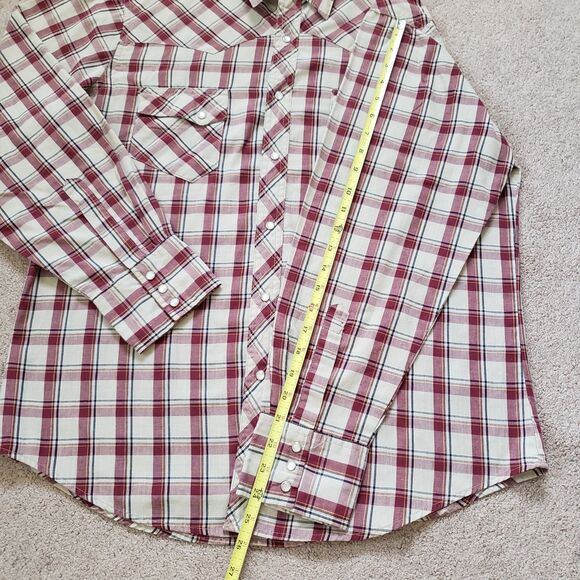 Vintage Wrangler Wrancher Size Large Pearl Snap Mens Button Up Long Sleeve Plaid - Picture 5 of 6